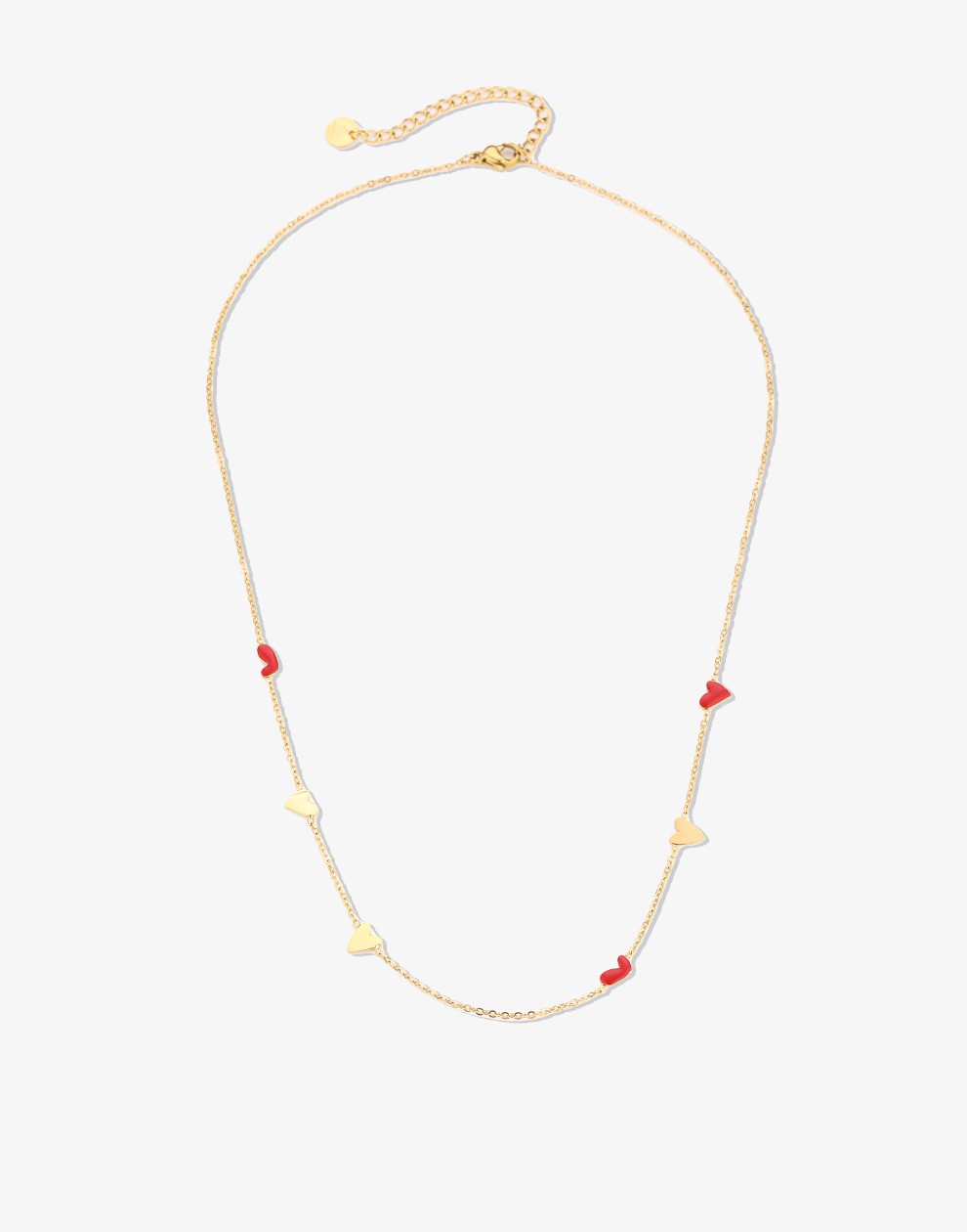 Ketting rode hartjes goudkleurig