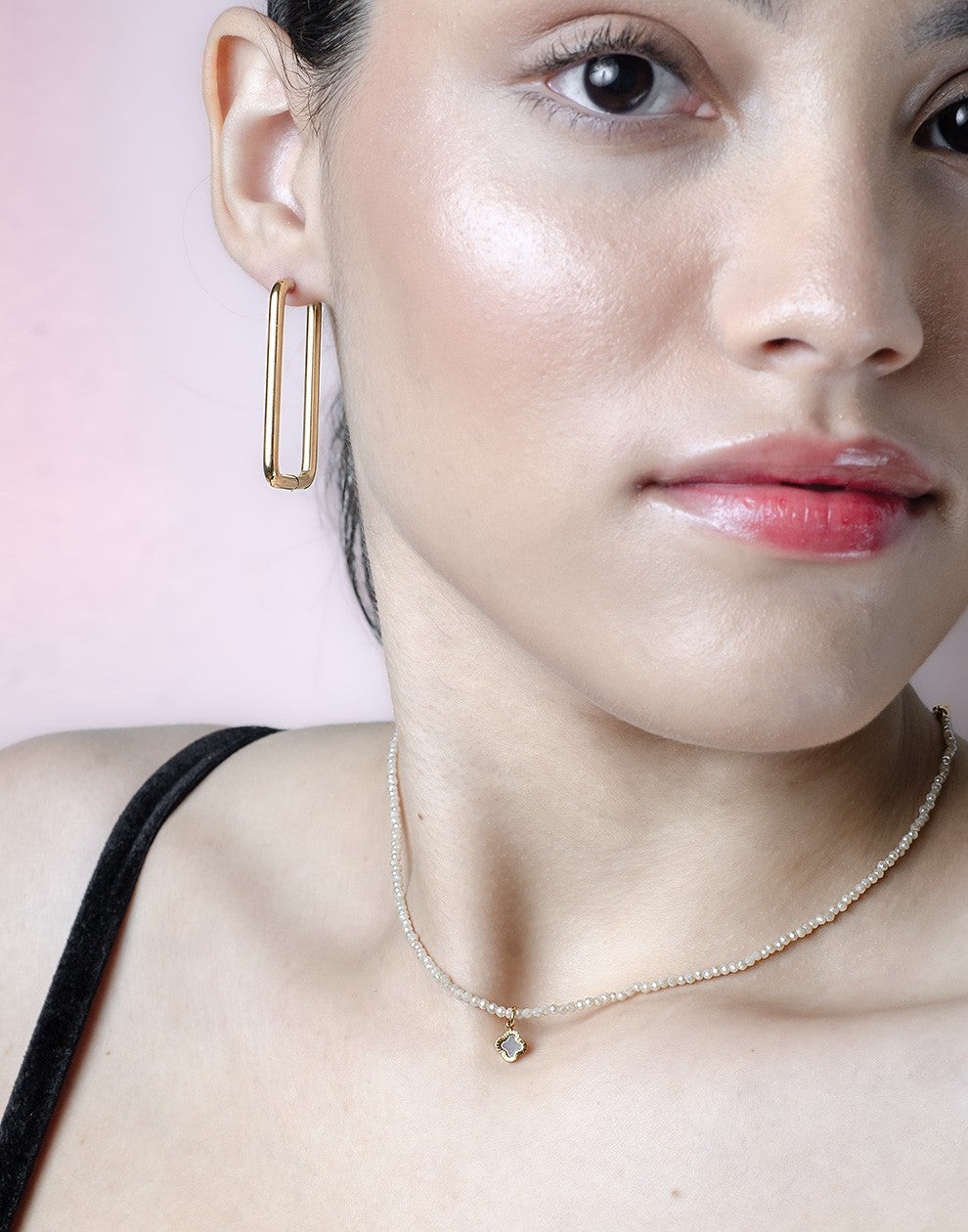 Rectangular gold-colored earrings