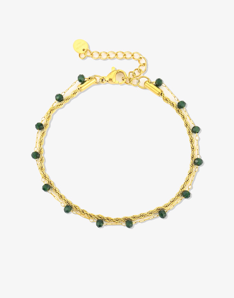 Dubbele armband groen kraal goudkleurig