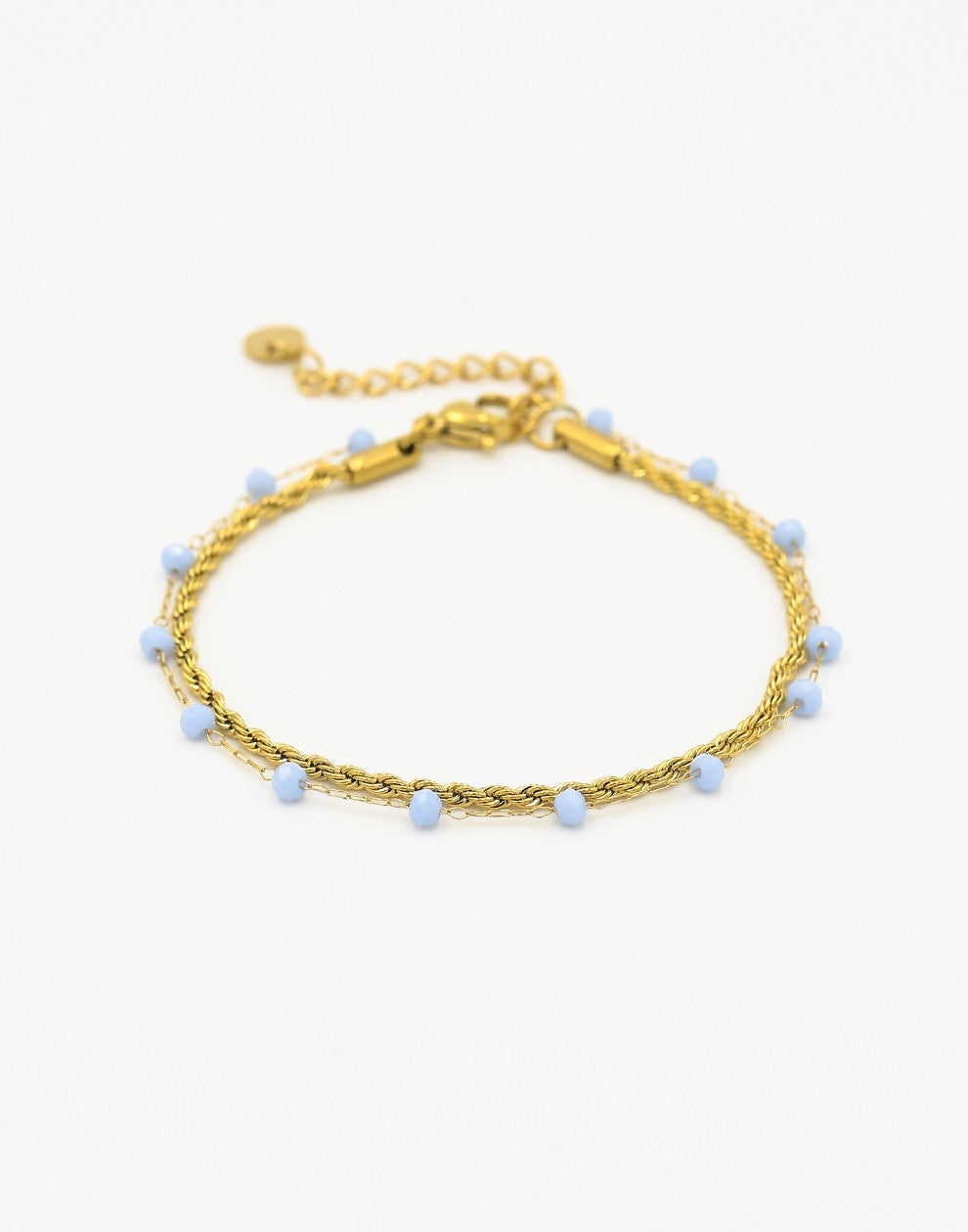Dubbele armband lila kraal goudkleurig