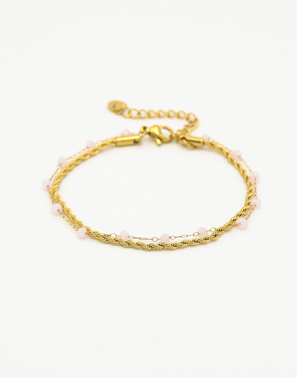 Dubbele armband roze kraal goudkleurig