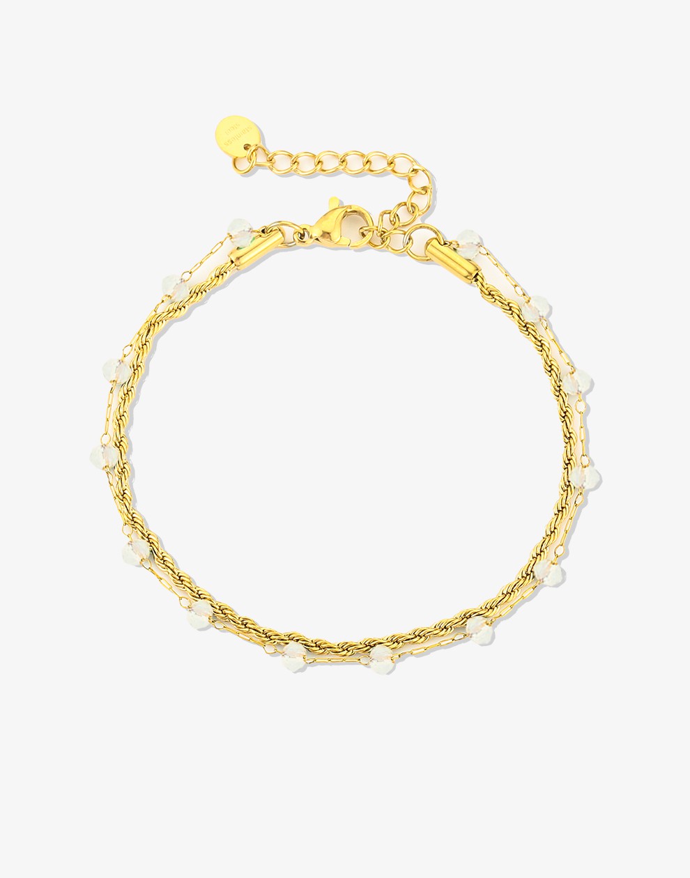 Dubbele armband witte kraal goudkleurig