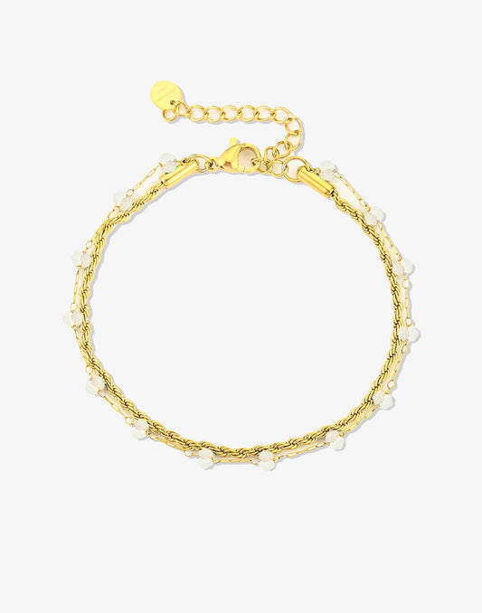 Dubbele armband witte kraal goudkleurig