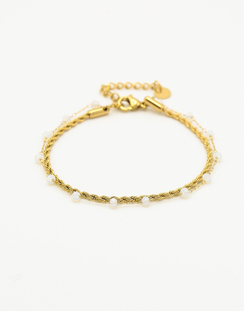 Dubbele armband witte kraal goudkleurig