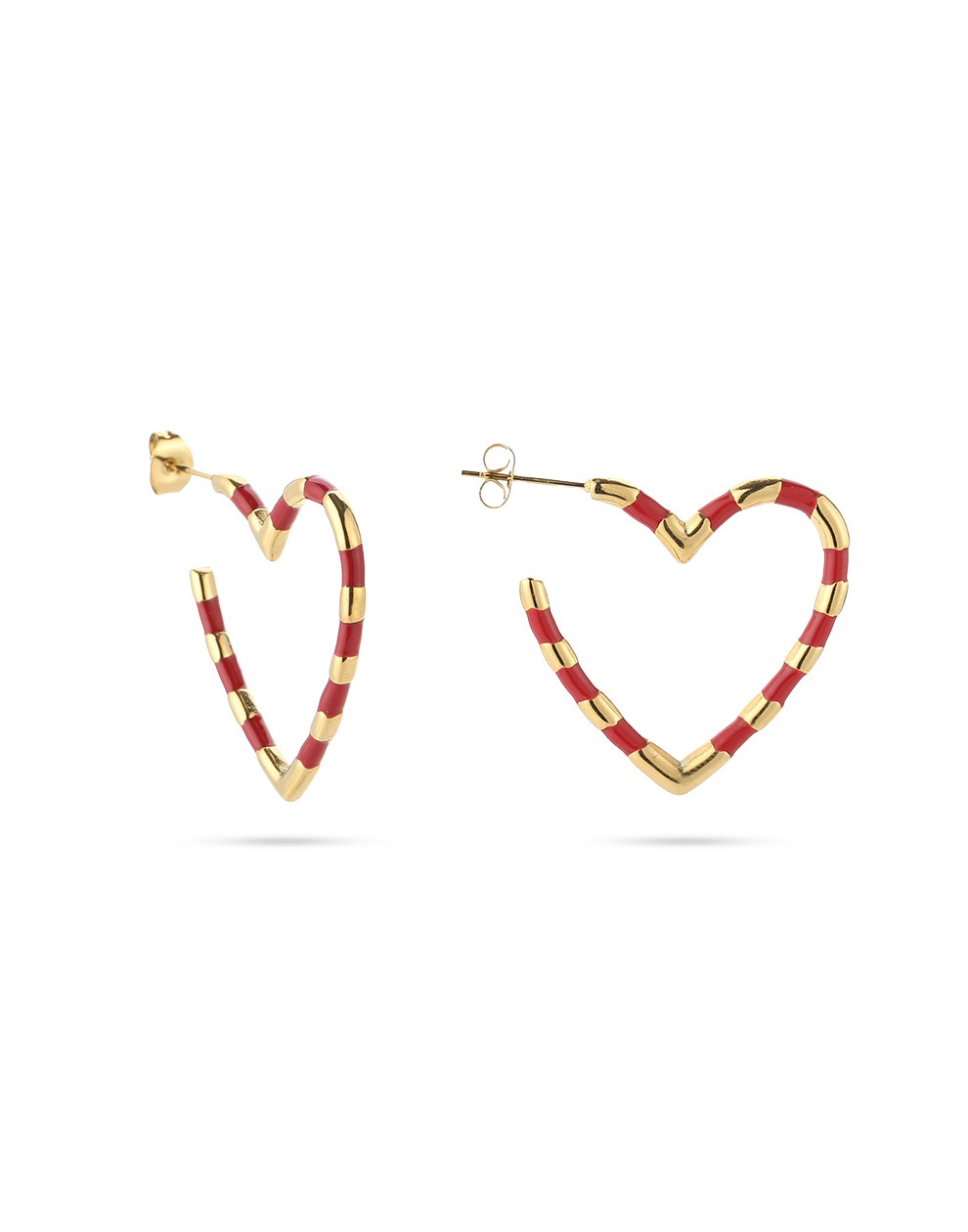 Oorbellen hart rood goudkleurig