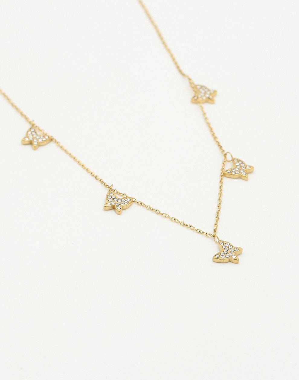 ketting vlinders steentjes goudkleurig