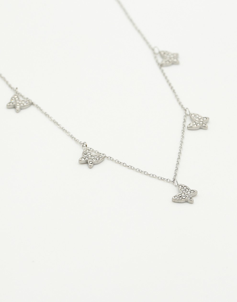 ketting vlinders steentjes zilverkleurig