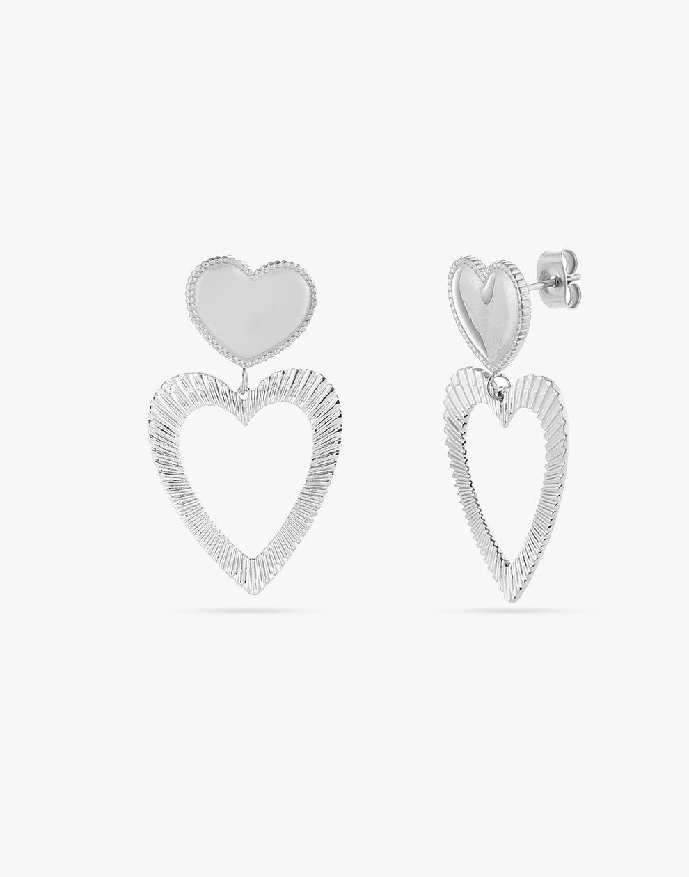 earrings with 2 silver-colored hearts