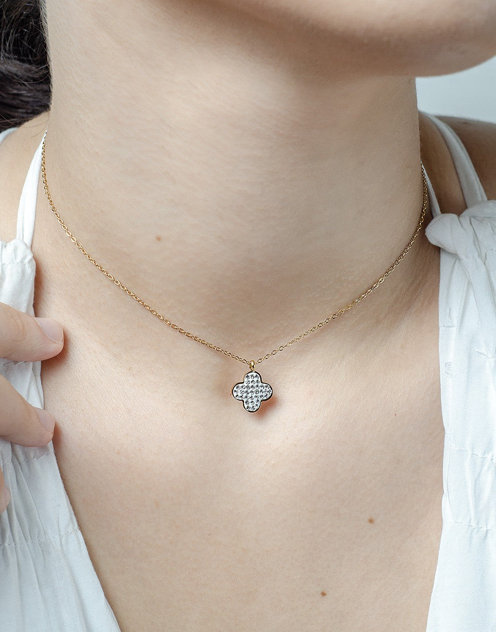 ketting klaver steentjes goudkleurig