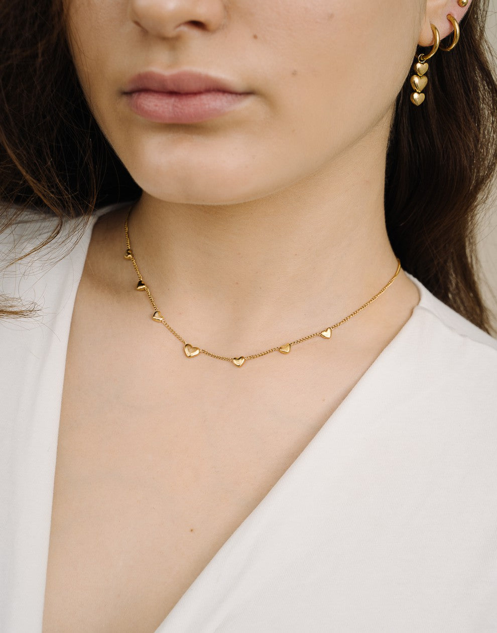 ketting multi hartjes goudkleurig