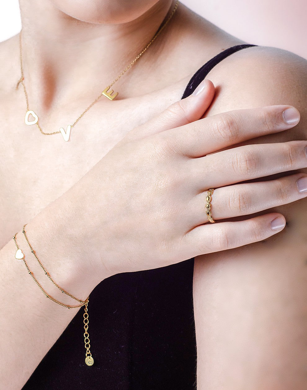 armband 2 laags met hartje goudkleurig