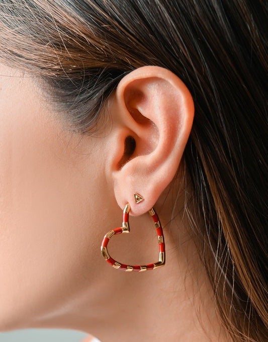 Oorbellen hart rood goudkleurig