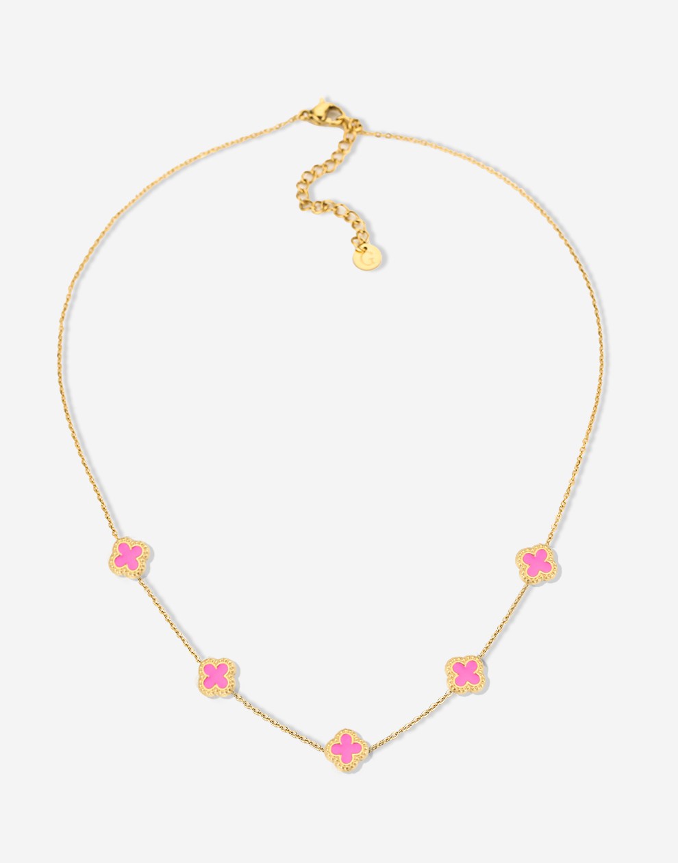 Ketting klavers fuchia goudkleurig
