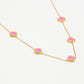 Necklace clovers fuchsia gold-colored