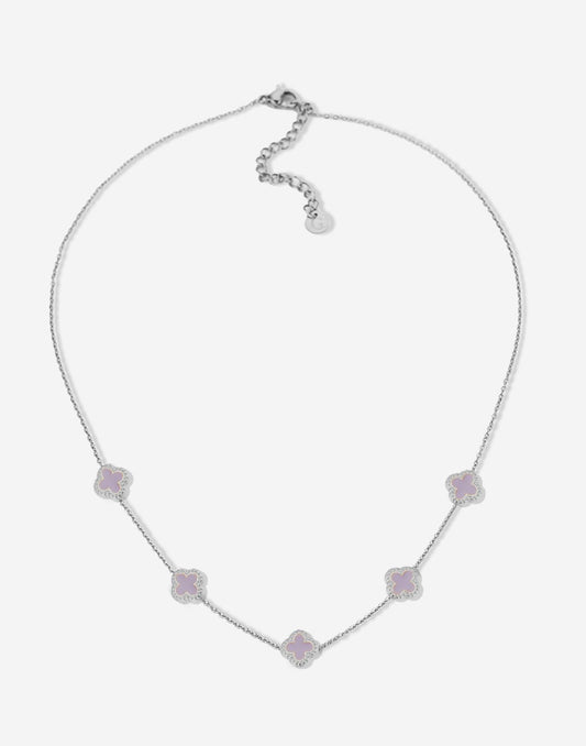 Ketting klavers lila zilverkleurig