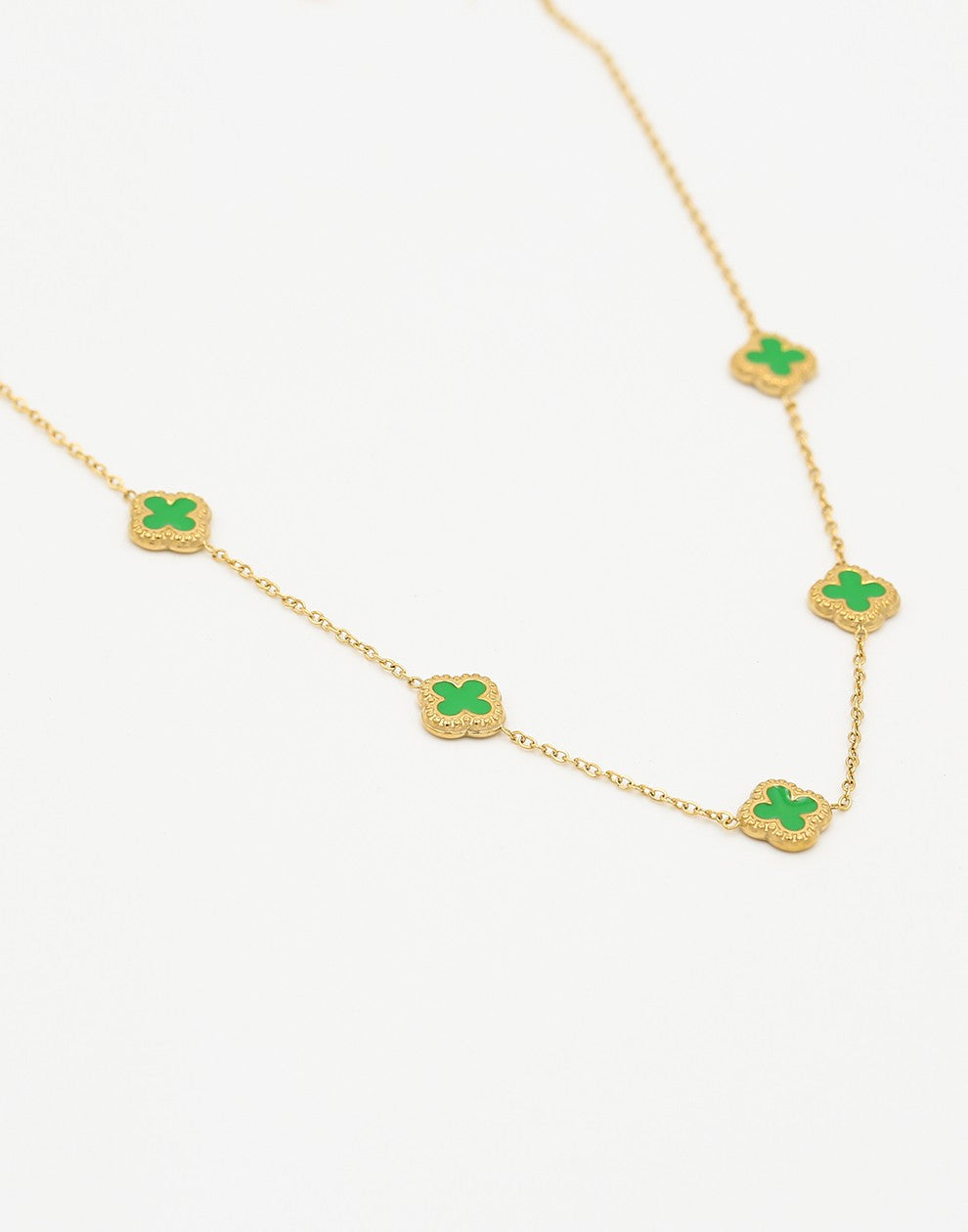 Necklace clovers lime gold-colored