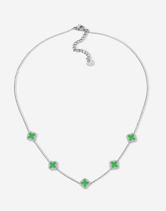 Ketting klavers lime zilverkleurig
