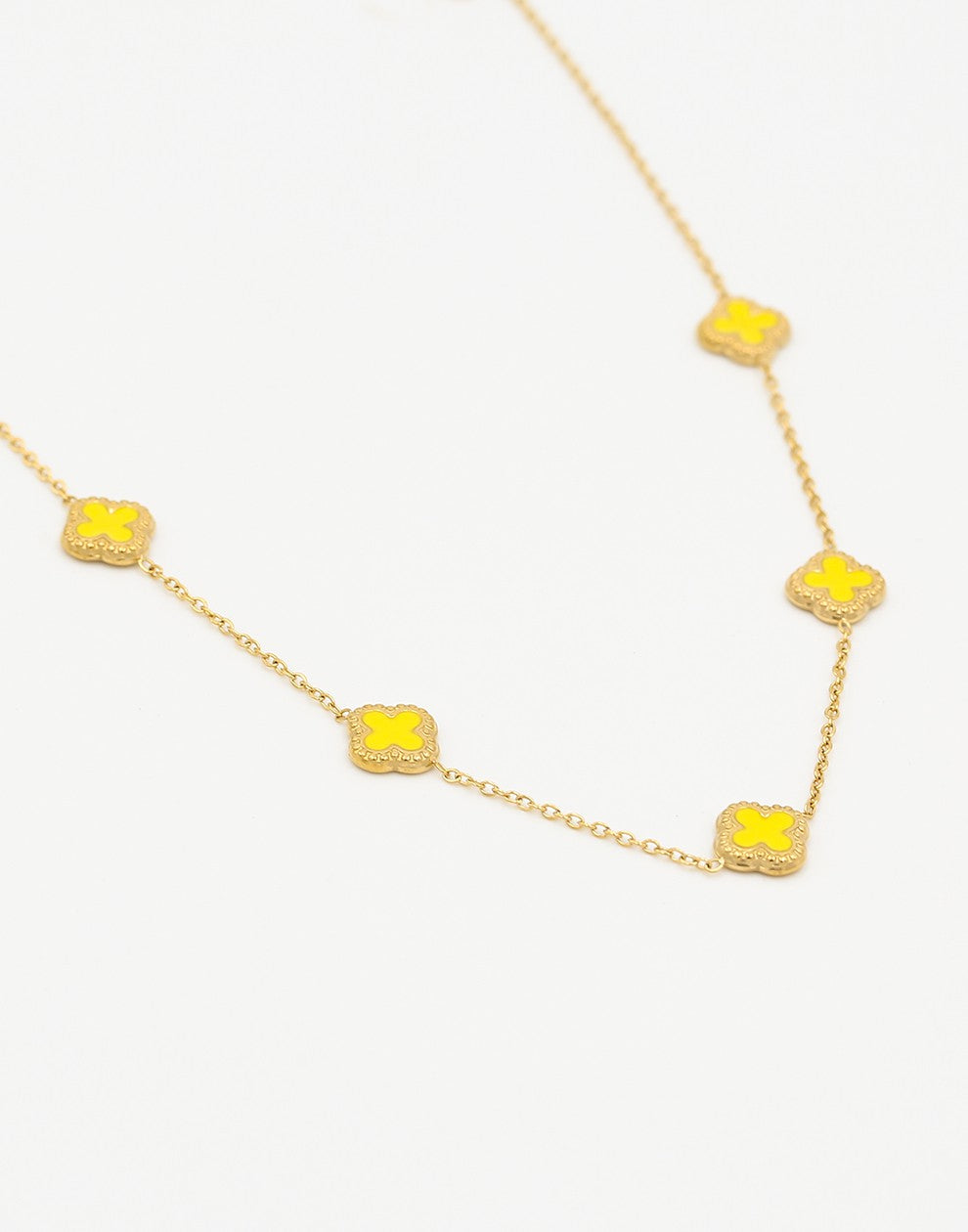 Halskette mit Kleeblättern, gelbgoldfarben