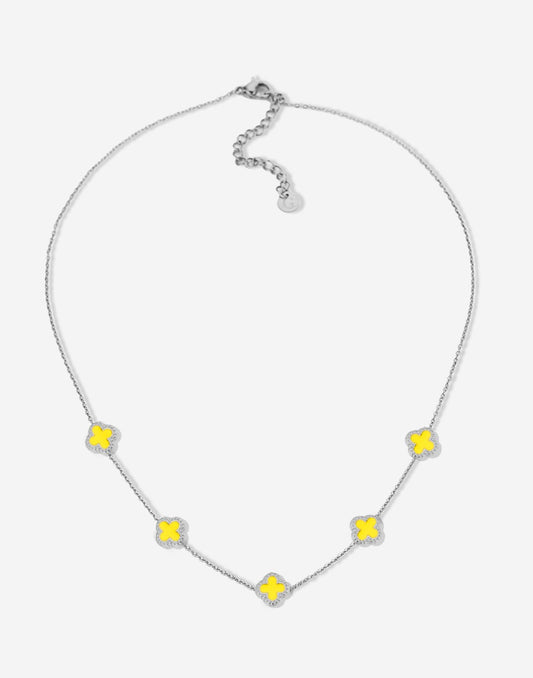 Ketting klavers geel zilverkleurig