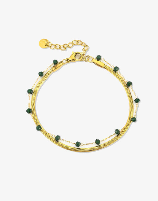 Dubbele armband goudkleurig groen