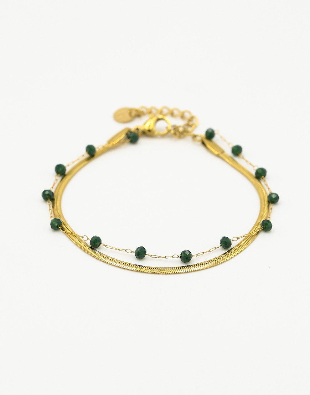 Dubbele armband goudkleurig groen