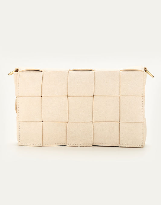 Schoudertas gevlochten beige