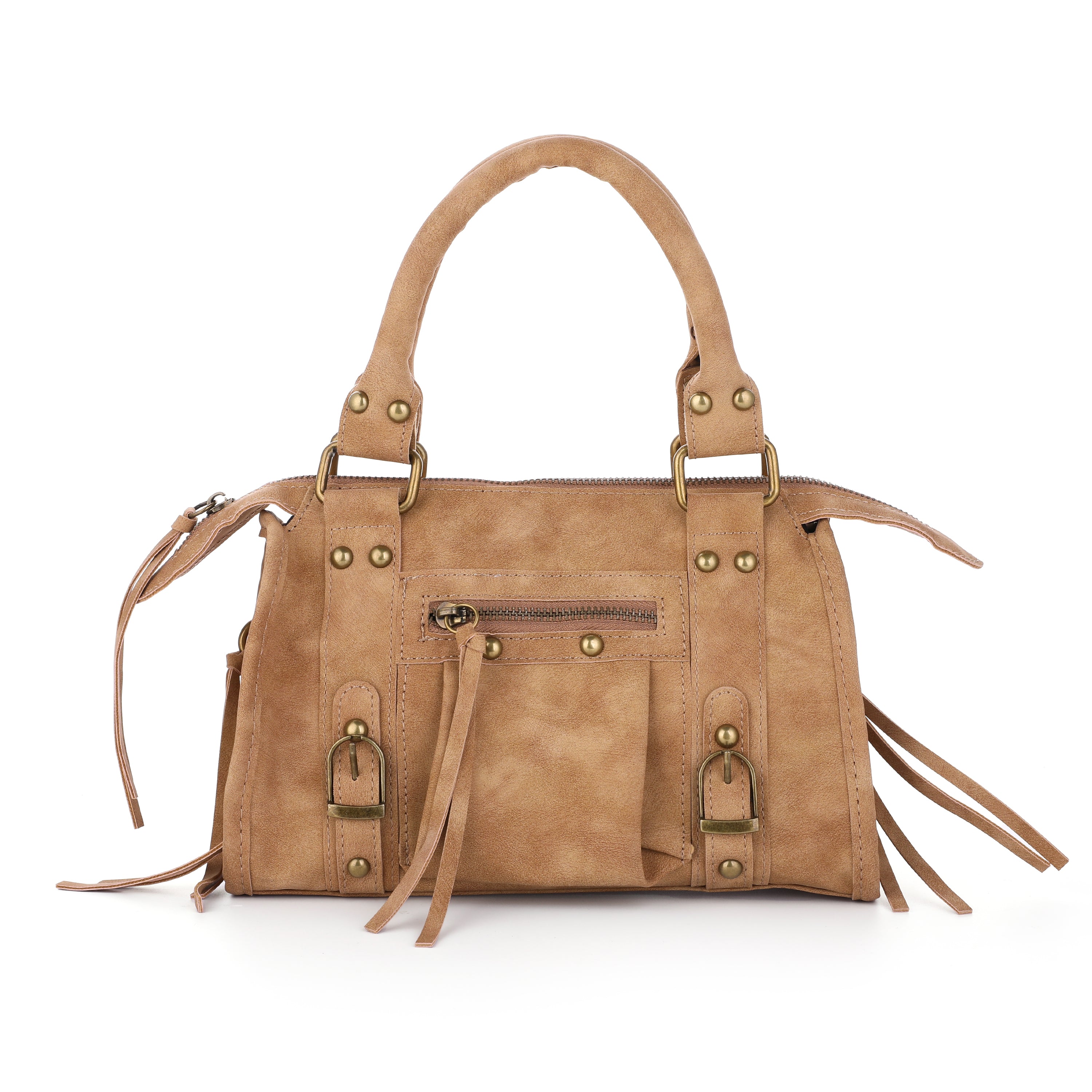 Faux suède handtas camel M