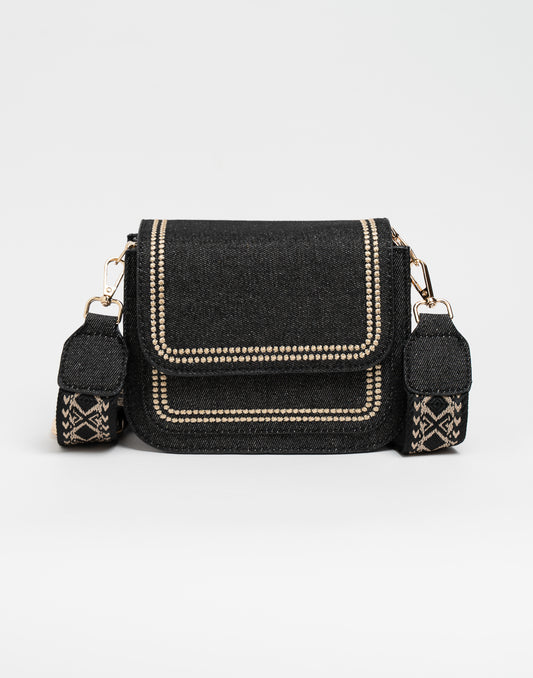 Crossbody tas met bewerkte strap zwart