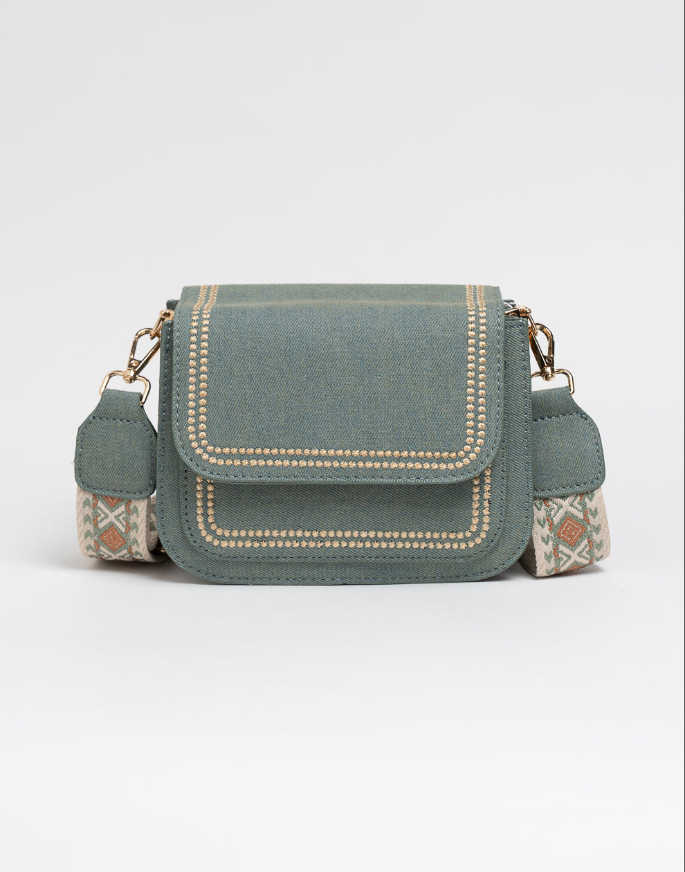 Crossbody tas met bewerkte strap groen