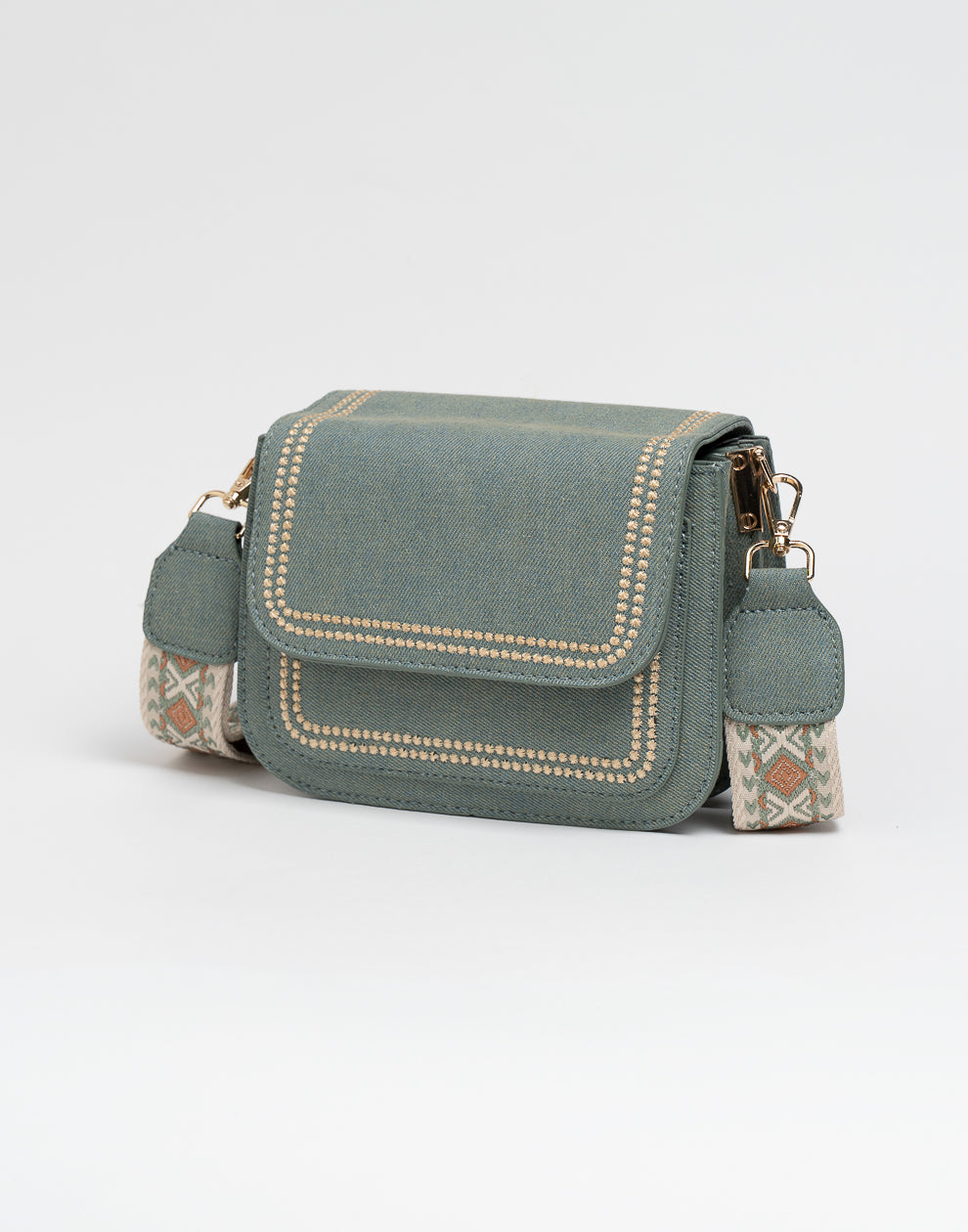 Crossbody tas met bewerkte strap groen