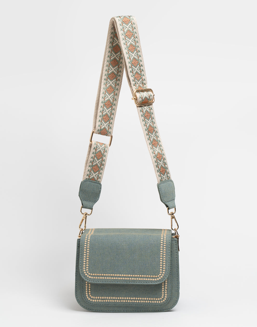 Crossbody tas met bewerkte strap groen