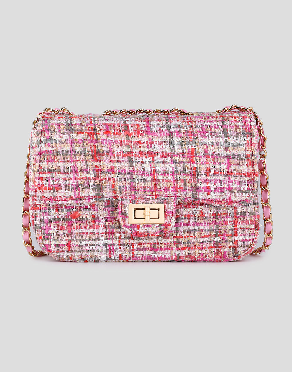 Tweed schoudertas roze