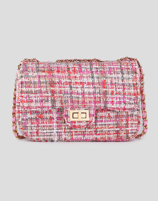 Tweed schoudertas roze