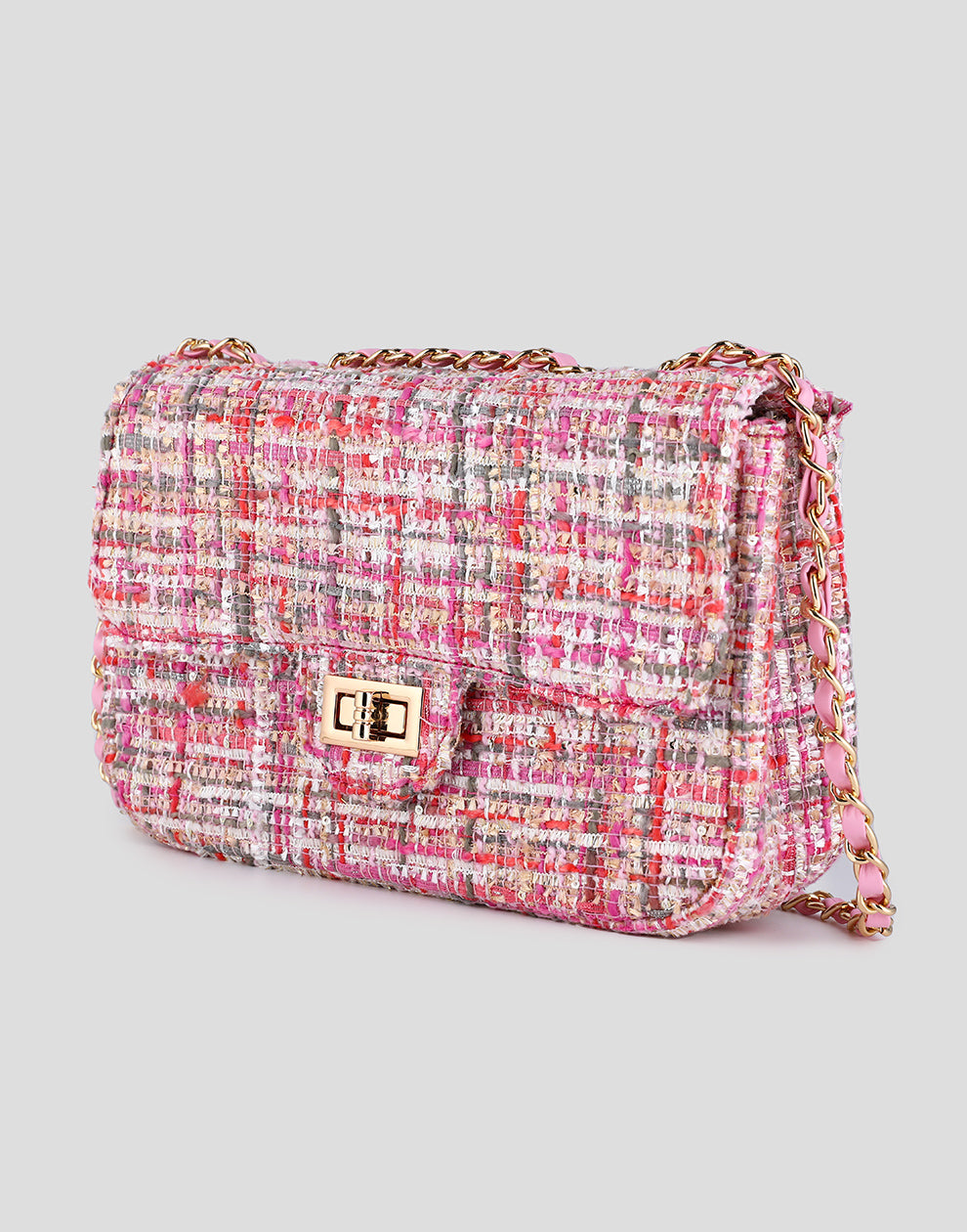 Tweed schoudertas roze