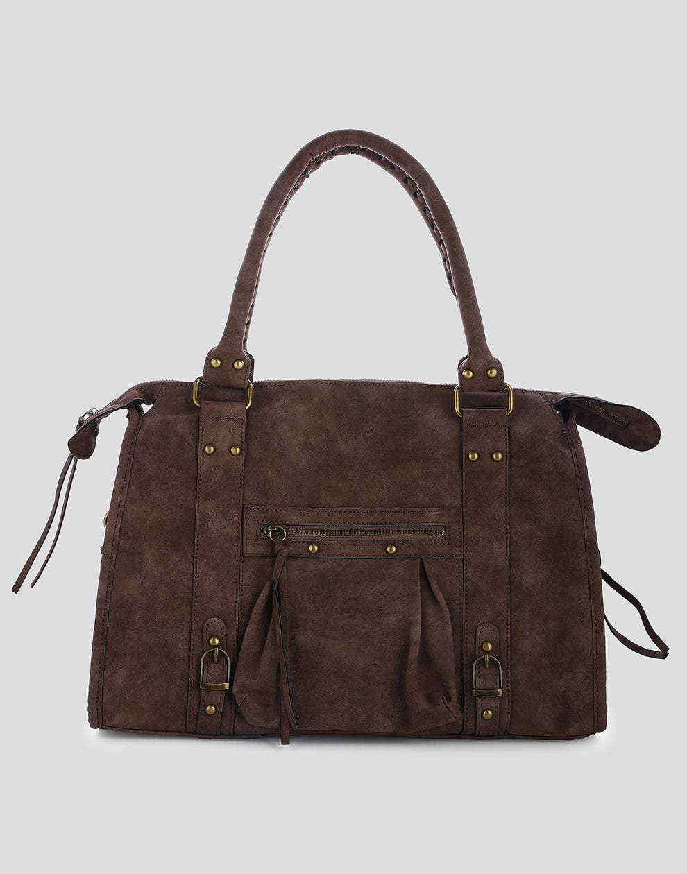 Faux suède handtas coffee L