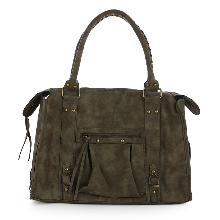 Faux suède handtas army green L