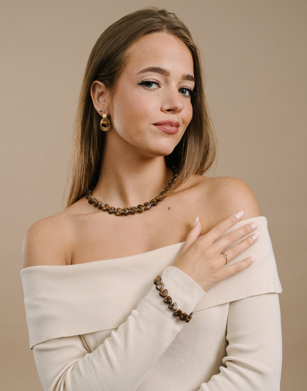 Herzperlenkette braun