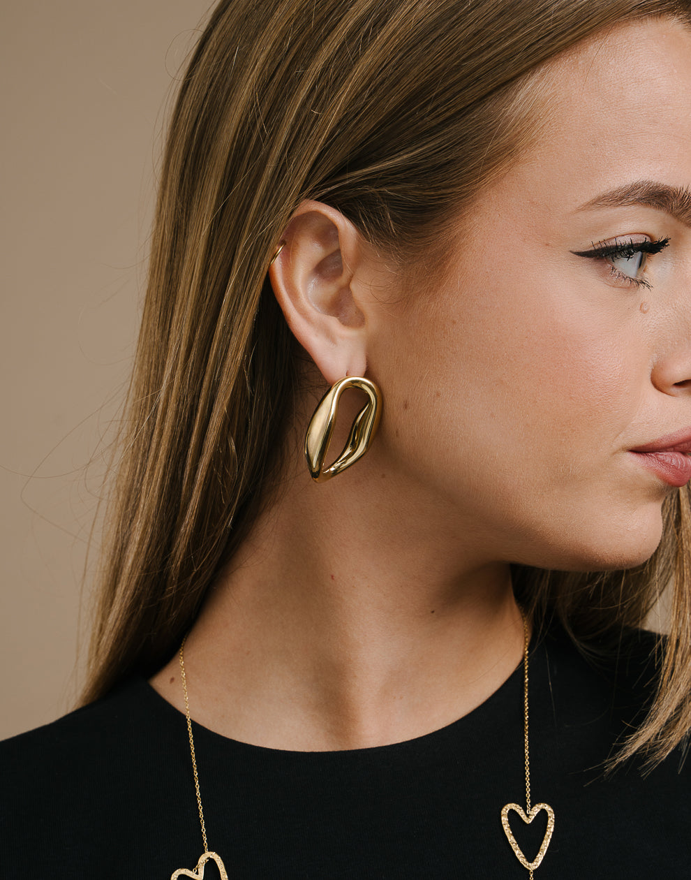 Statement-Ohrstecker, offenes Glied, goldfarben