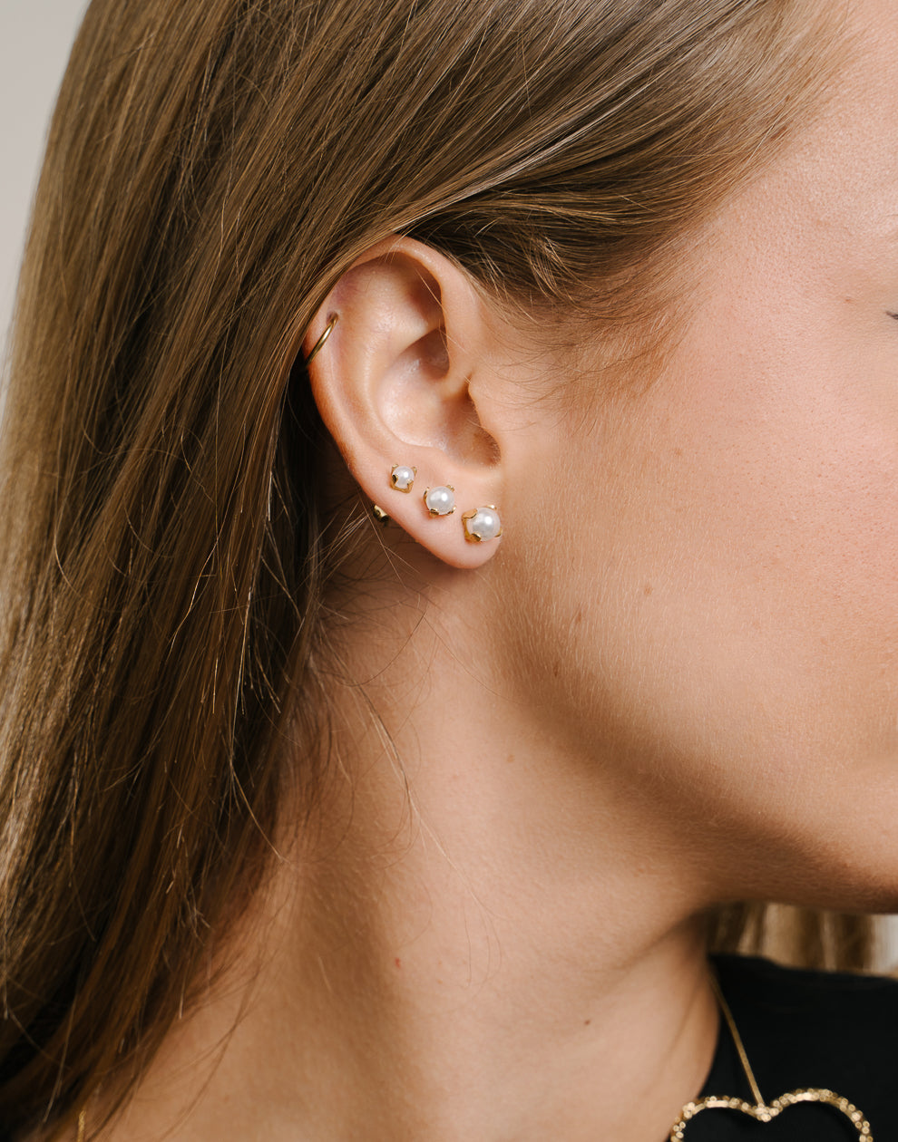 Setje van drie parel oorstekers goudkleurig