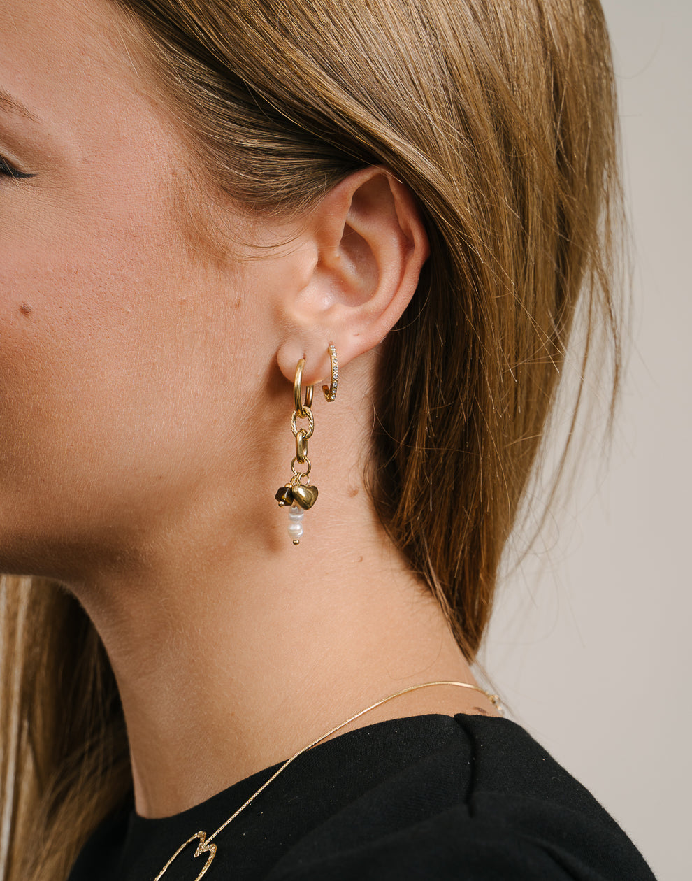 Ohrringglieder, herzförmige Perlen, goldfarben