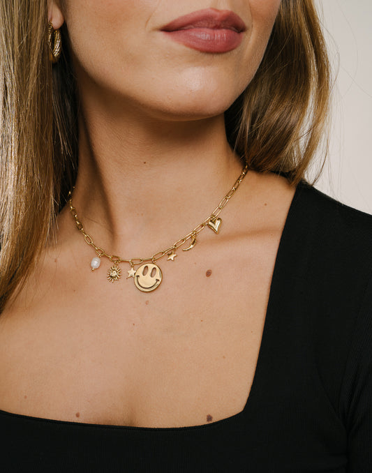 Charm-Halskette mit Smiley-Sternen, goldfarben