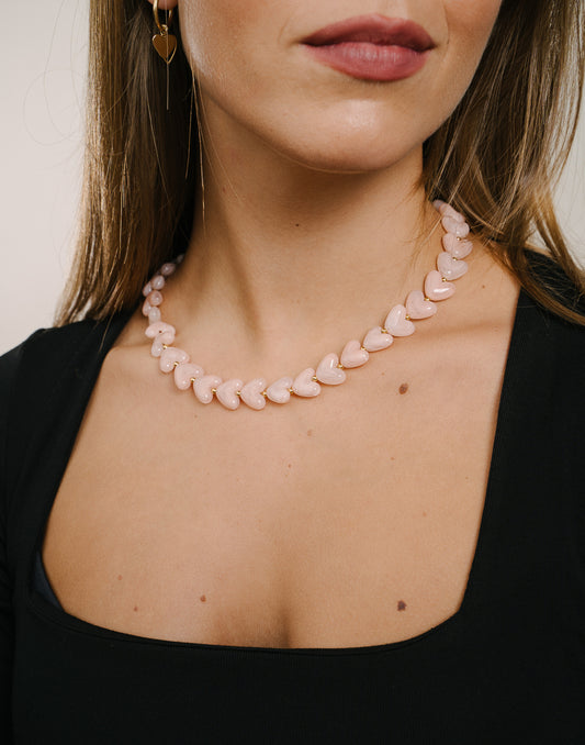Hartjes kralenketting roze