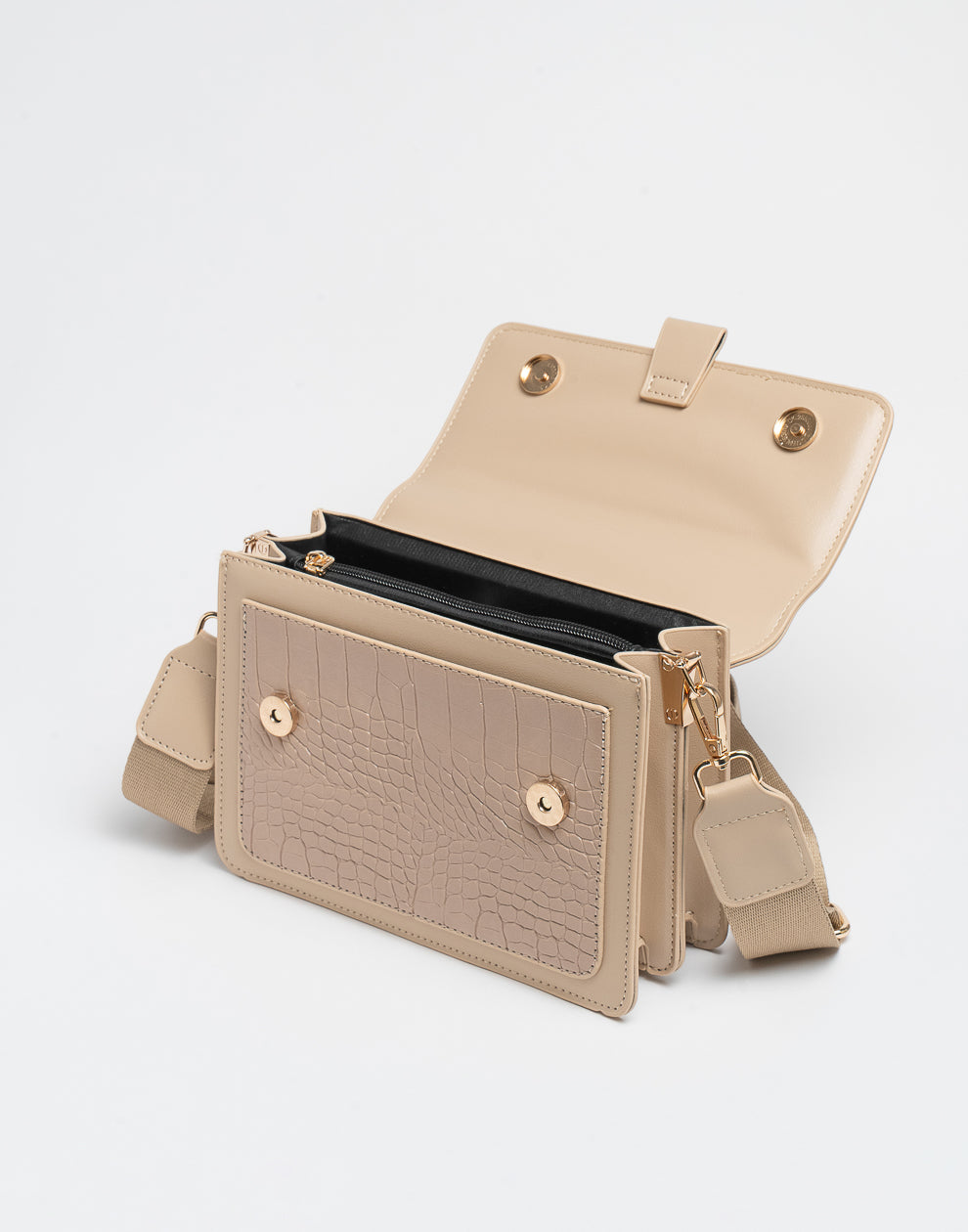 Crossbody tas croco beige