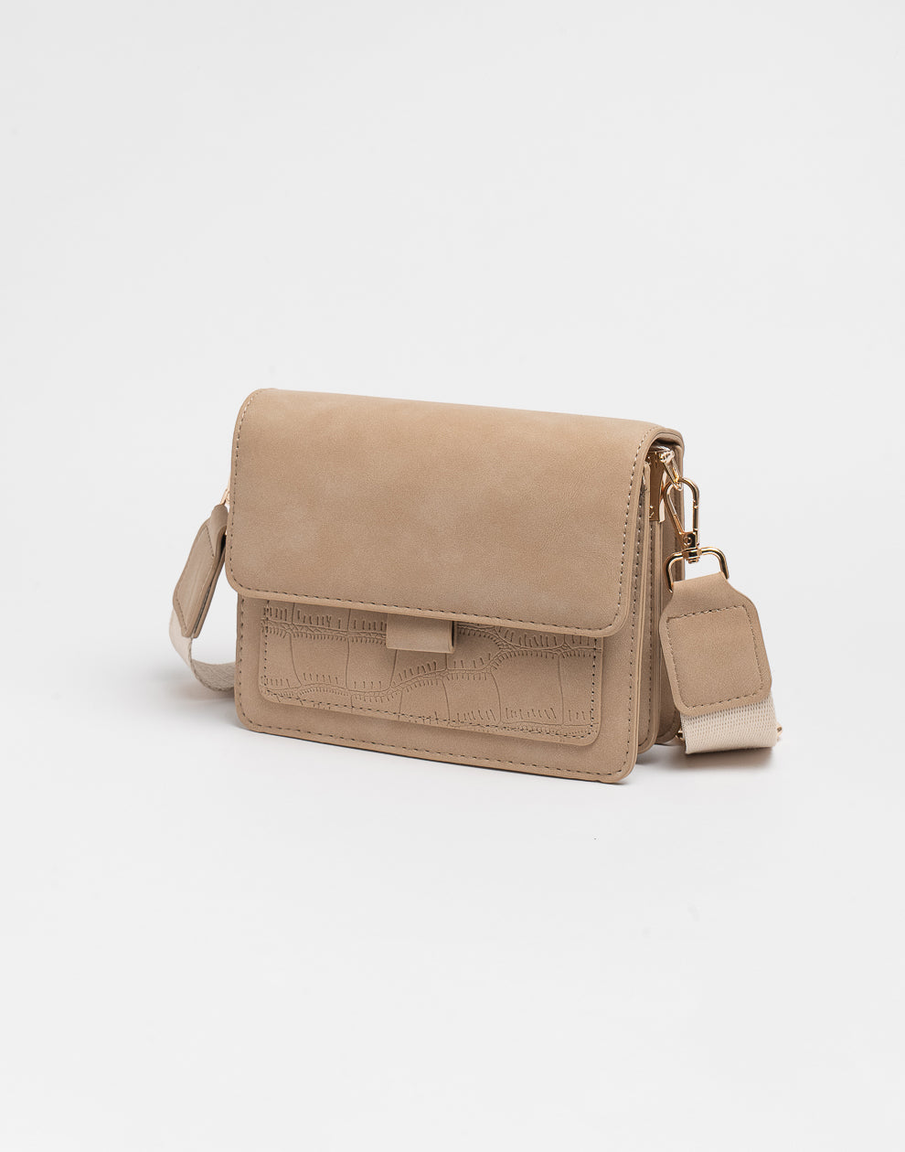 Crossbody tas faux suède beige