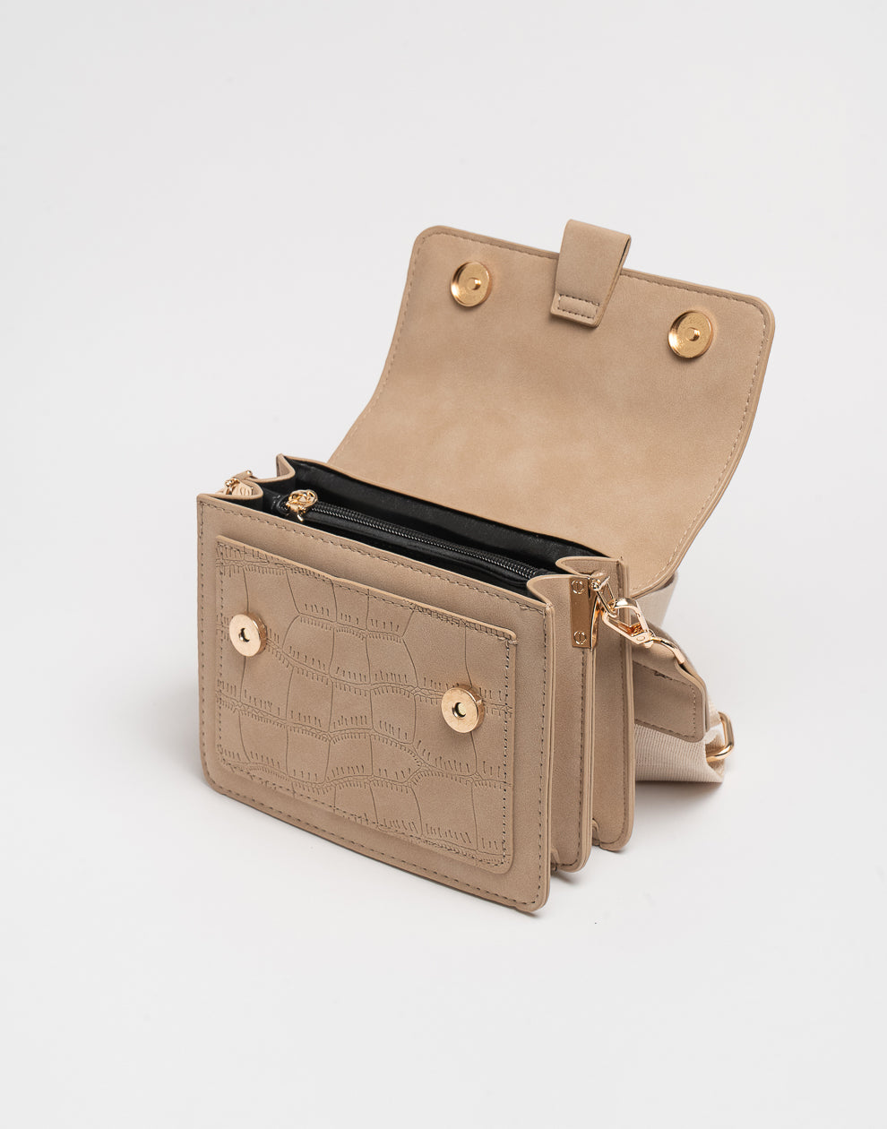 Crossbody tas faux suède beige