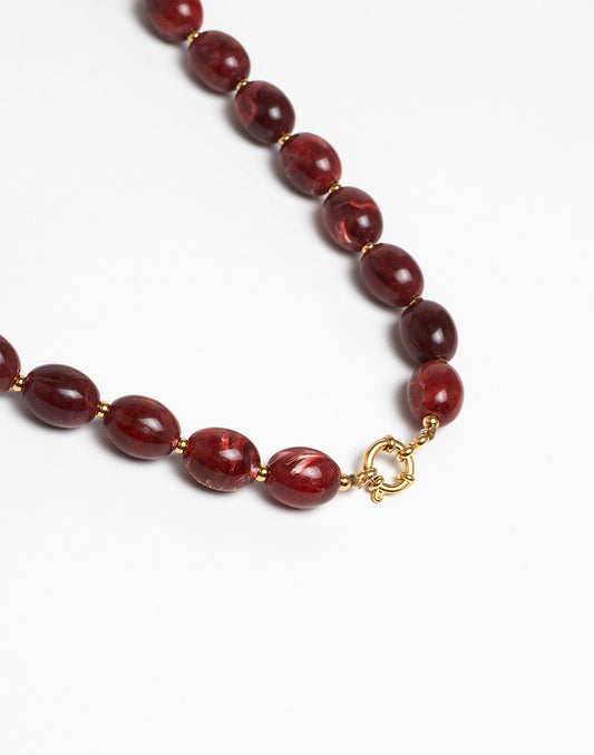 Kralenketting ovaal bordeaux