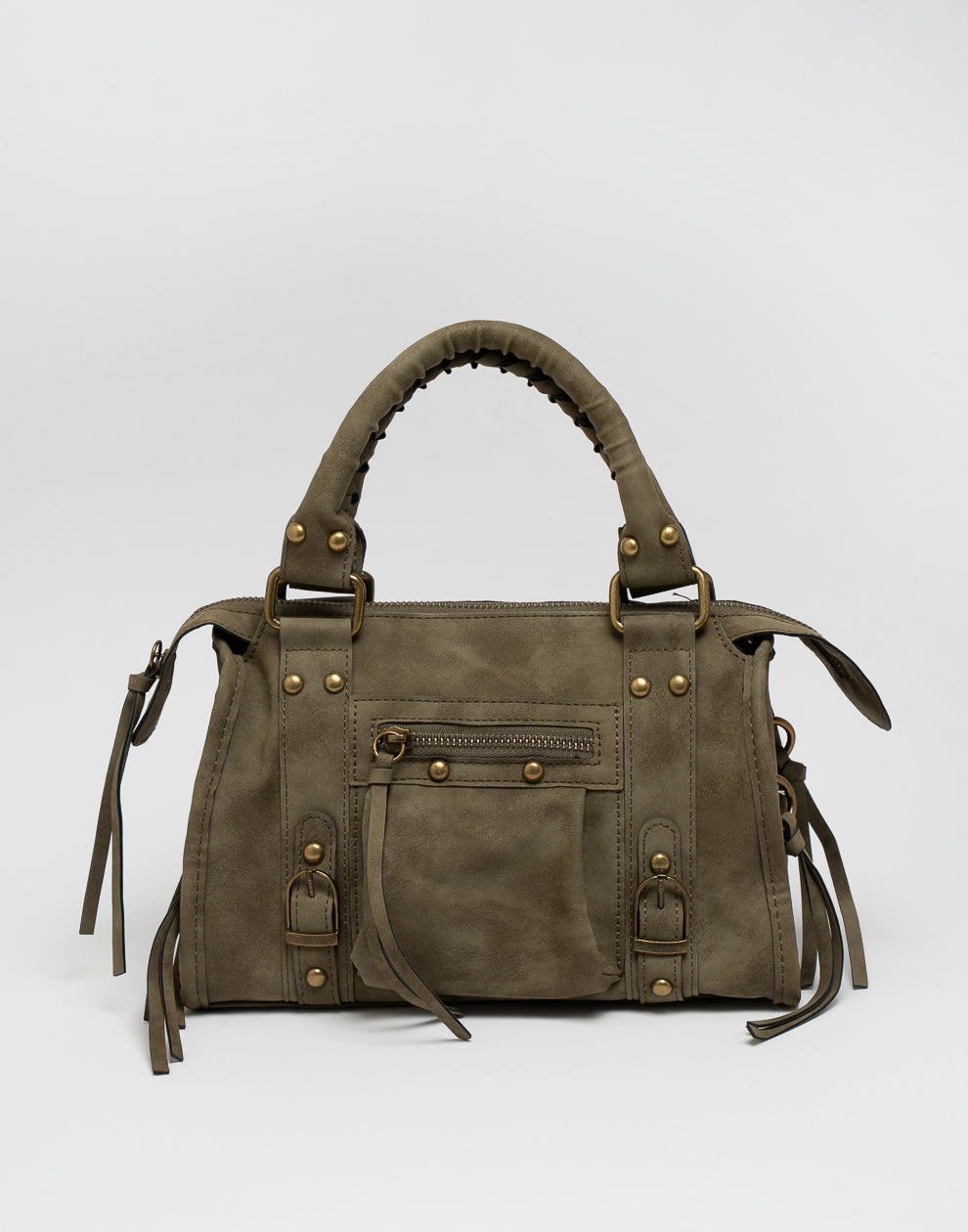 Faux suède handtas army green M