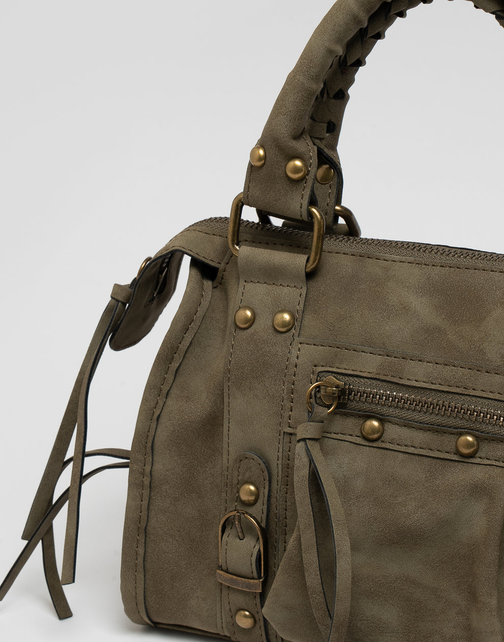 Faux suède handtas army green M