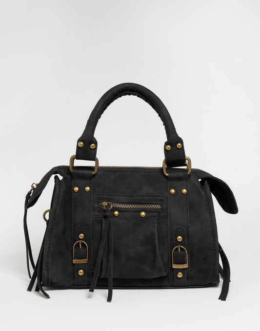 Faux suède handtas zwart M