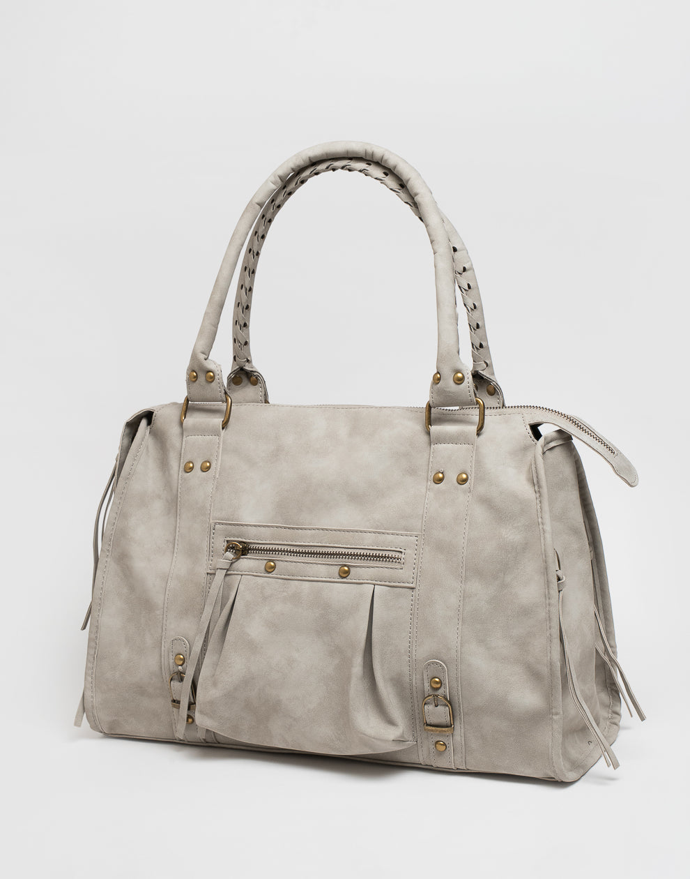 Faux suede handbag gray L